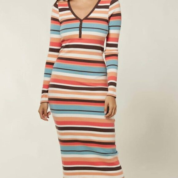 O'Neill Long Sleeve Ribbed Midi Dress - Picture 2 of 6